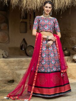 Odette - Festive Designer Multi Color Semi Stitched Lehenga With Unstitched Blouse (Set of 3)