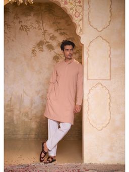 House of Chikankari - Dobby Textured Mens Long Kurta - Peach