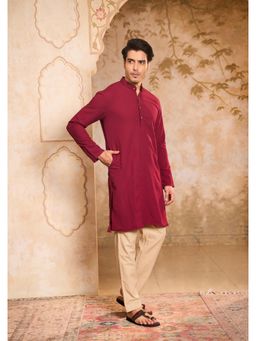 House of Chikankari - Dobby Textured Mens Long Kurta - Maroon