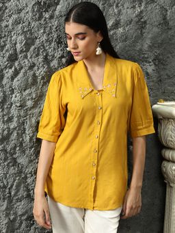 Jaipur Kurti - Mustard Sequins Embellished Shirt