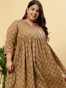 Jaipur Kurti - Brown Ethnic Printed Anarkali Kurta