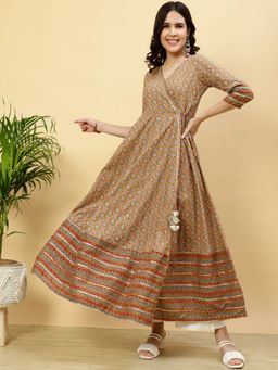 Jaipur Kurti - Mustard Ethnic Print Angrakha Kurta