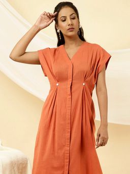 Jaipur Kurti - Orange Pleated Kurta & Palazzo Co-Ord (Set of 2)