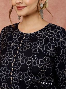 Jaipur Kurti - Black Bandhani Flared Print Kurta with Pants & Dupatta (Set of 3)