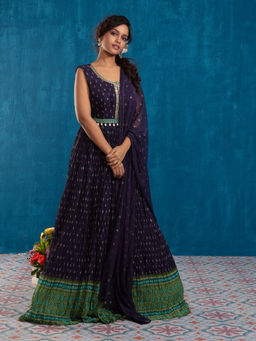 Gajra Gang - Purple Anarkali Kurta with Legging, Dupatta And Belt GGSKD65 (Set of 4)
