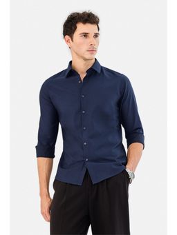 Snitch - Navy Textured Full Sleeves Regular Casual Luxe Shirt