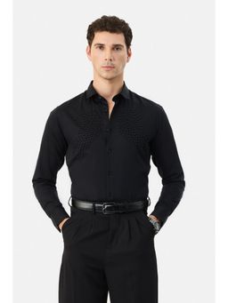 Snitch - Black Embellished Full Sleeves Slim Formal Luxe Shirt