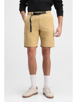 Snitch - Beige Solid Regular Casual Short