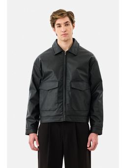Snitch - Black Solid Full Sleeves Relaxed Casual Jacket