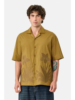 Snitch - Golden Brown Floral Half Sleeves Casual Shirt