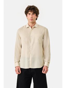 Snitch - Cream Solid Full Sleeves Regular Casual Shirt