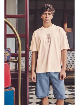 Snitch - Beige Graphic Half Sleeves Oversized Casual T-shirt