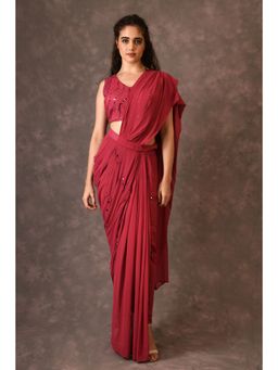 Naina Arunima - Red Drape Saree With Stitched Blouse with Stitched