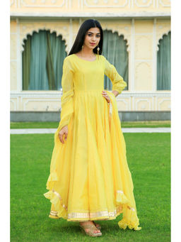 Indian Virasat - Pineapple Yellow Anarkali Dress With Dupatta (Set of 2)