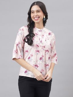 Latin Quarters - Pink 3/4 Sleeve Women Floral Top
