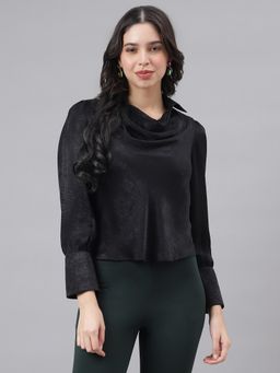 Latin Quarters - Black Full Sleeve Cowl Neck Women Solid Blouse Top