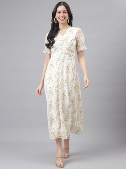 Latin Quarters - White Half Sleeve V-Neck Women Midi Dress