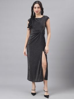 Latin Quarters - Black Cap Sleeve Round Neck Women Midi Dress