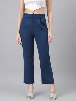 Latin Quarters - Women Teal Mid-Rise Solid Trouser with 2 Pocket