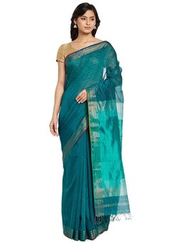 Fabindia - Teal Maheshwari Cotton Silk Sari