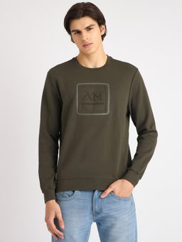 Antony Morato - Men Green Solid Round Neck Full Sleeves Sweatshirt