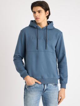 Antony Morato - Men Blue Solid Hooded Full Sleeves Hoodie