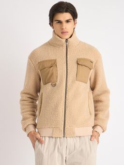 Antony Morato - Men Beige Color-Blocked High Neck Full Sleeves Jacket