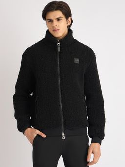 Antony Morato - Men Black Solid High Neck Full Sleeves Fleece Jacket