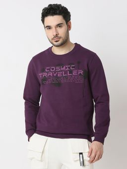 Spykar - Men Full Sleeve Slim Fit Wine Casual Sweatshirt