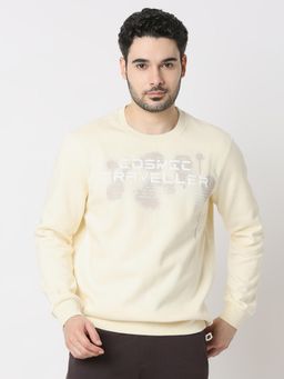 Spykar - Men Full Sleeve Slim Fit Off White Casual Sweatshirt