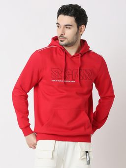 Spykar - Men Full Sleeve Regular Fit Red Casual Hoodie