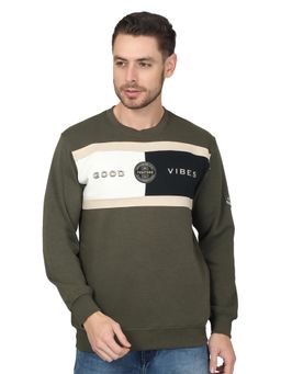 Cantabil - Men Olive Green Round Neck Casual Sweatshirt