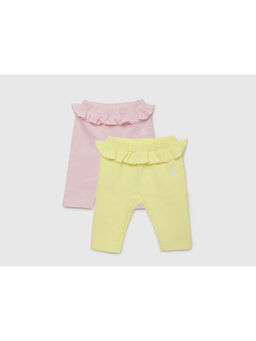 United Colors of Benetton - Pink & Yellow Ruffle Regular Fit Baby Leggings (Pack of 2)