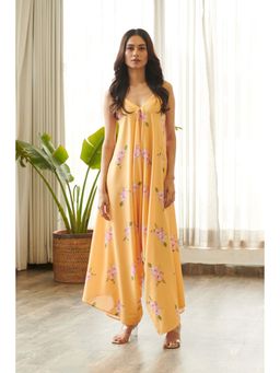 Pasha India - Jasmine Yellow Floral Printed Flared Leg Style Jumpsuit