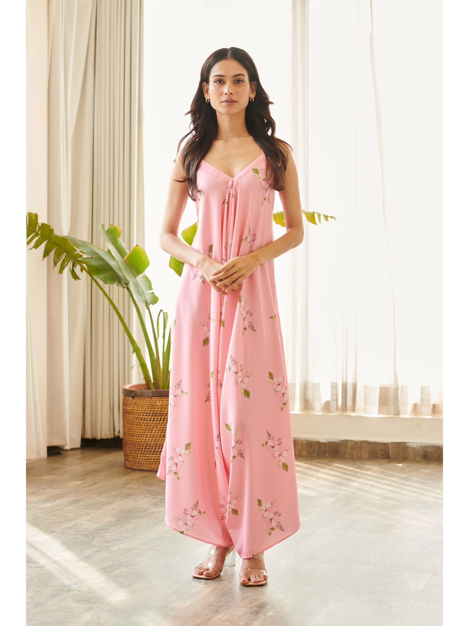 pasha india Taffy Pink Floral Printed Flared Leg Style Jumpsuit-picture-32