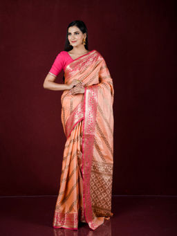 EXCLUSIVA - Peach Zari Woven Work Banarasi Saree with Unstitched Blouse