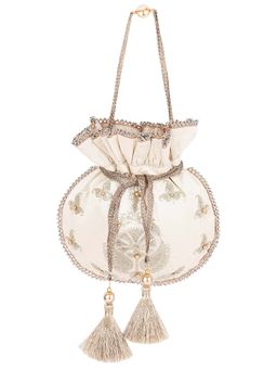 MasQ - Women's Silk Beige Kairi Embroidered Potli Bag