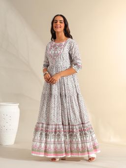 Mamicha - Cream Mihika Tiered Floral Maxi Dress