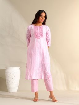 Mamicha - Ananya Pink Zari Stripe Kurta with Pant