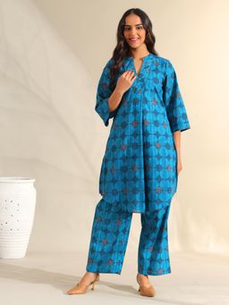 Mamicha - Blue Reet Peacock Geometric Co-Ord Set