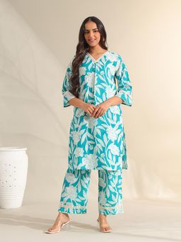 Mamicha - Teal Kavya Deep Sea Floral Co-Ord Set