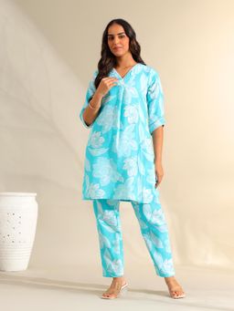 Mamicha - Blue Ojasvi Aqua Botanical Co-Ord Set
