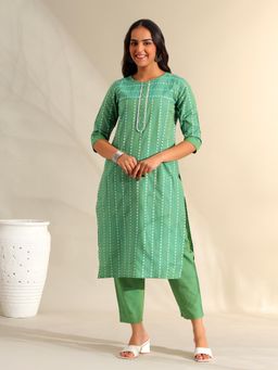 Mamicha - Green Shanvi Sea-Mist Bandhani Kurta with Pant