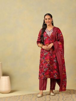 Mamicha - Red Sia Crimson Floral Dream Kurta with Pant and Dupatta