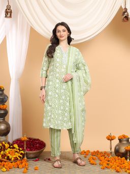 Mamicha - Green Ira Sage Meadow Kurta with Pant and Dupatta
