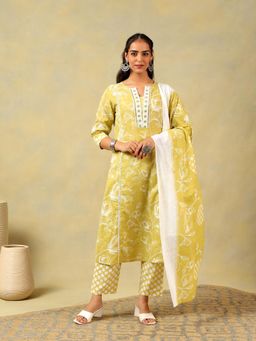 Mamicha - Edika Mustard Floral Kurta with Pant and Dupatta