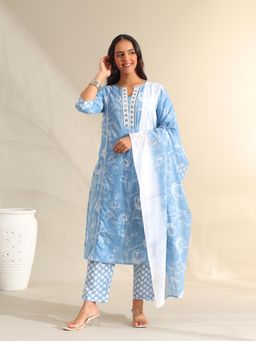 Mamicha - Blue Navya Sky Garden Kurta with Pant and Dupatta