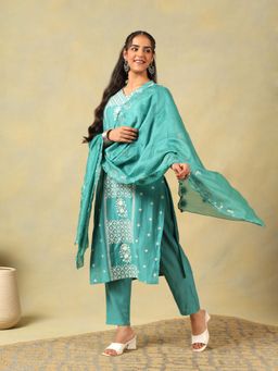 Mamicha - Kritika Teal Kurta with Pant and Dupatta