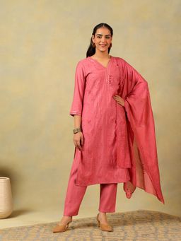 Mamicha - Pink Keya Rose-Sequin Kurta with Pant and Dupatta