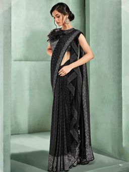Odette - Black Lycra Designer Saree with Unstitched Blouse